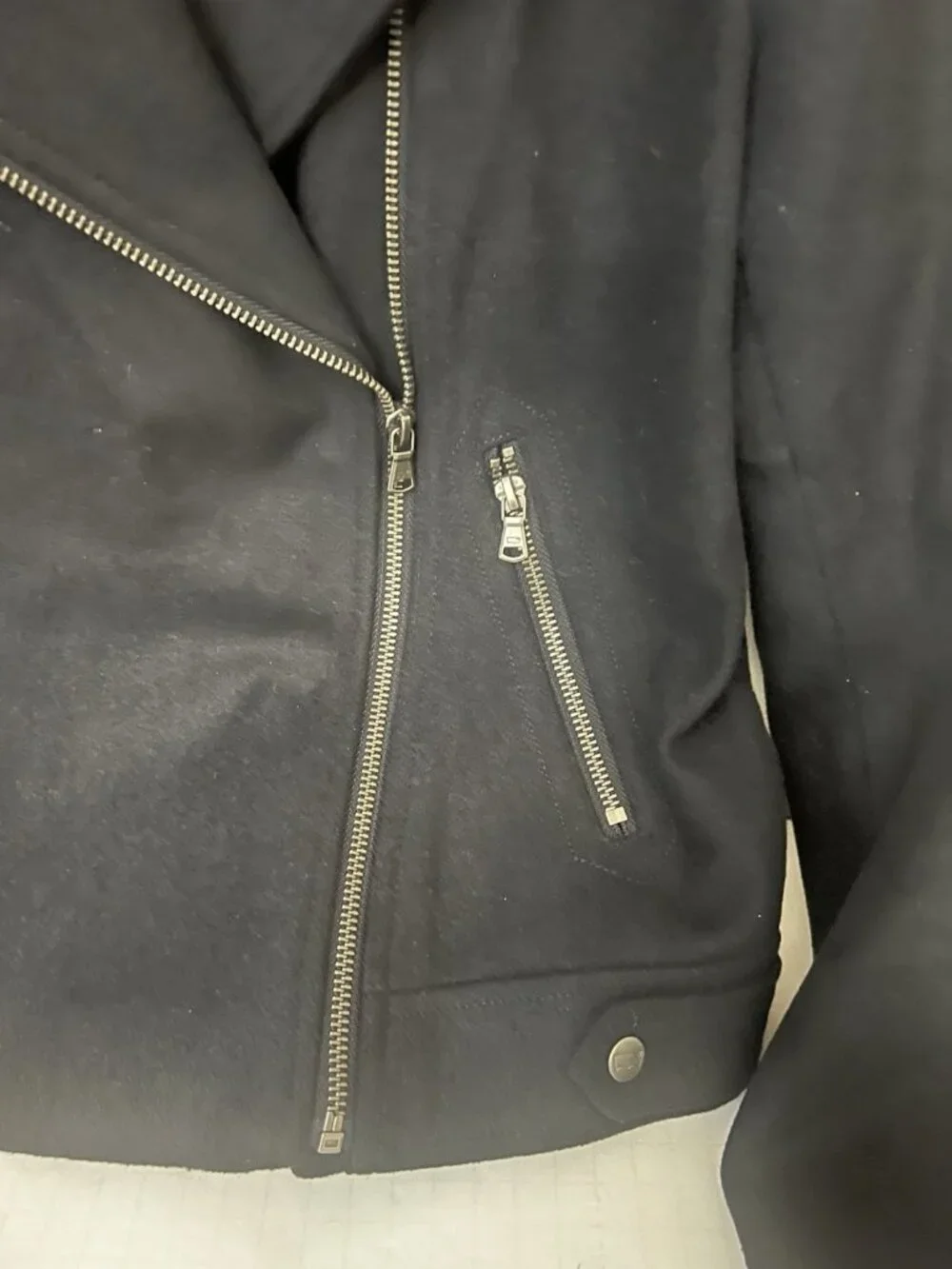 Levis Moto Jacket Womens Medium Wool Blend Black Asymmetrical Zip Biker.   Mm